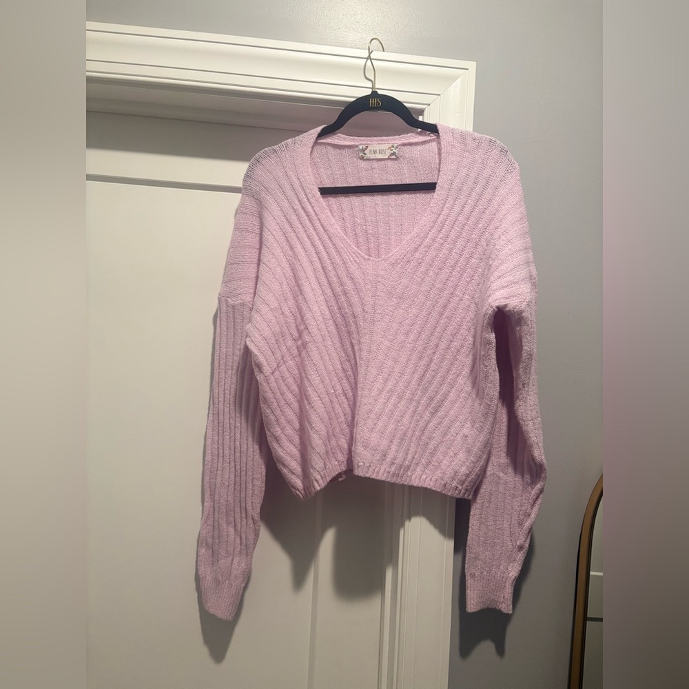 Pink Rose Lavender V-Neck Sweater